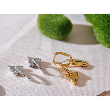 316L Stainless Steel Heart Love Drop Hoop Earrings Water Resistant Sleek Stainless Metal Popular Jewelry