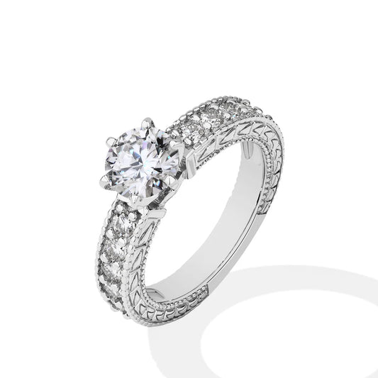 Luxe Jewels Classic Full Moissanite Ring (7MM D VVS1 Round Cut 1.2ct) S925 Sterling Silver Six-claw Wedding Ring  For Women