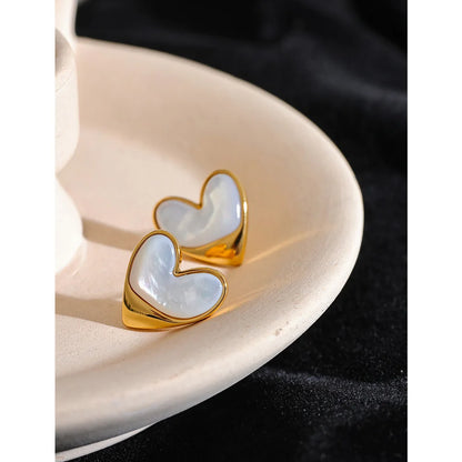 Elegant Waterproof Gold Heart Stud Earrings – Stainless Steel