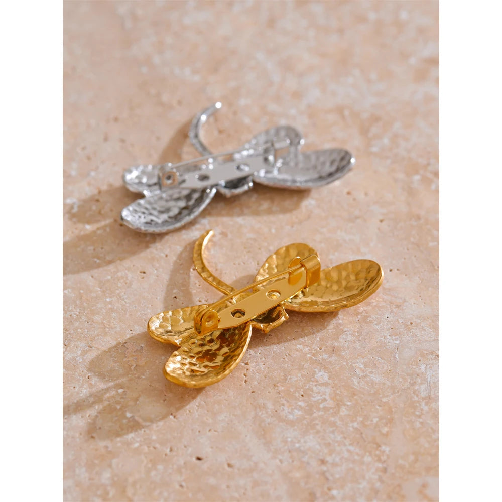 Dragonfly Brooch – Waterproof Gold-Plated Stainless Steel Pin