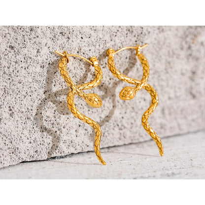 Stylish Unique Stainless Steel Snake Hoop Earrings - 18K PVD Gold Waterproof Jewelry