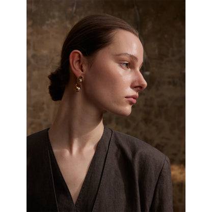 Elegant Gold Plated Round Pearl Earrings – Tarnish-Free Drop Style