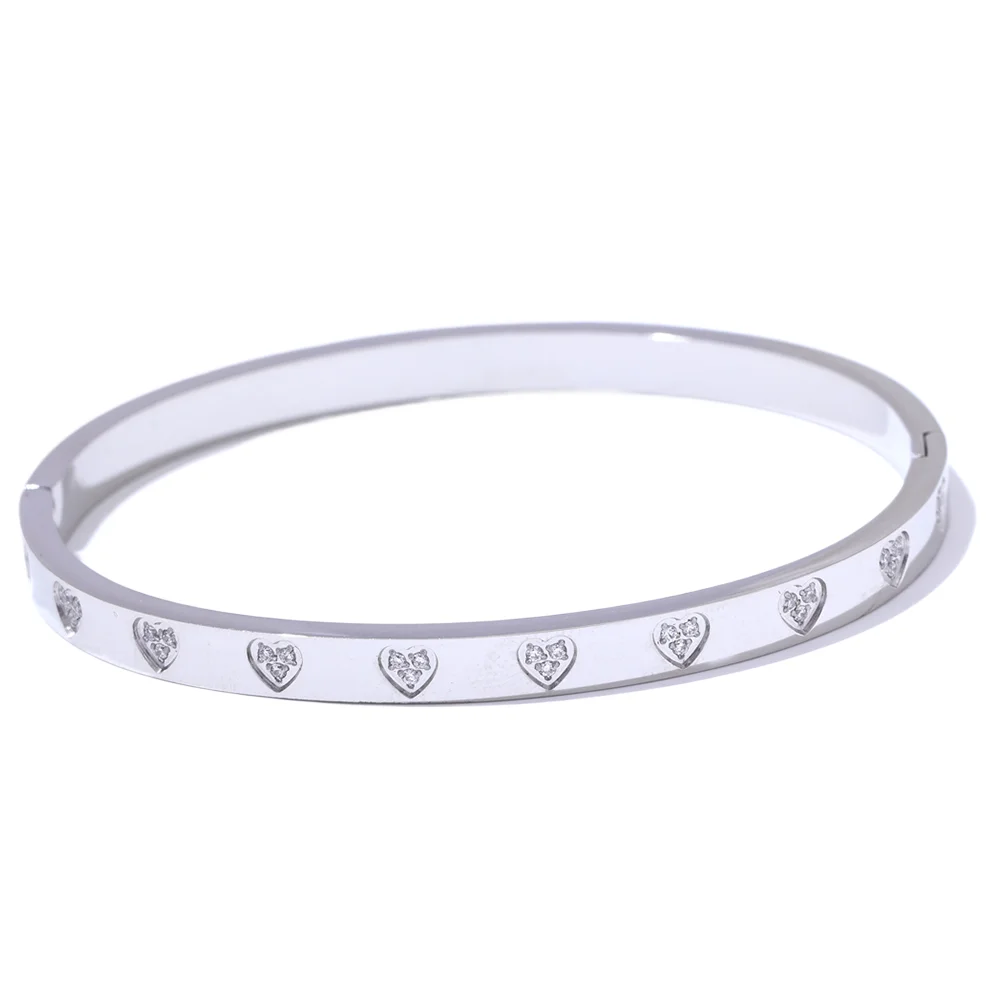 Heart Zirconia Bangle – Gold Plated Stainless Steel Bracelet
