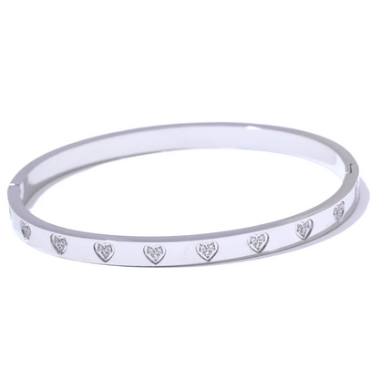 Heart Zirconia Bangle – Gold Plated Stainless Steel Bracelet
