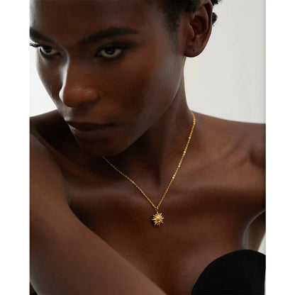 Golden Sun Pendant Necklace – Stainless Steel Trendy Jewelry