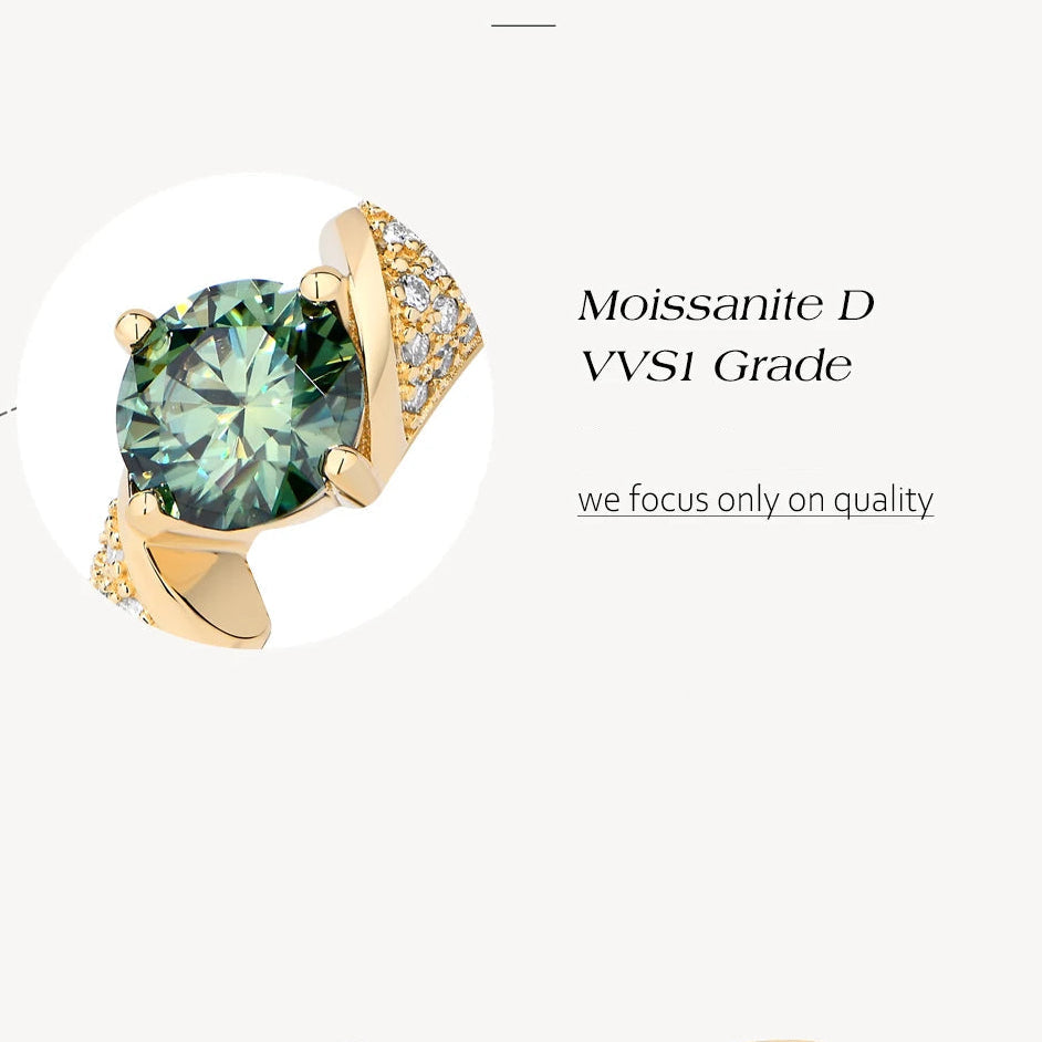 Luxe Jewels Round Cut 1CT Green Moissanite Ring - Genuine S925 Sterling Silver Ring for Women
