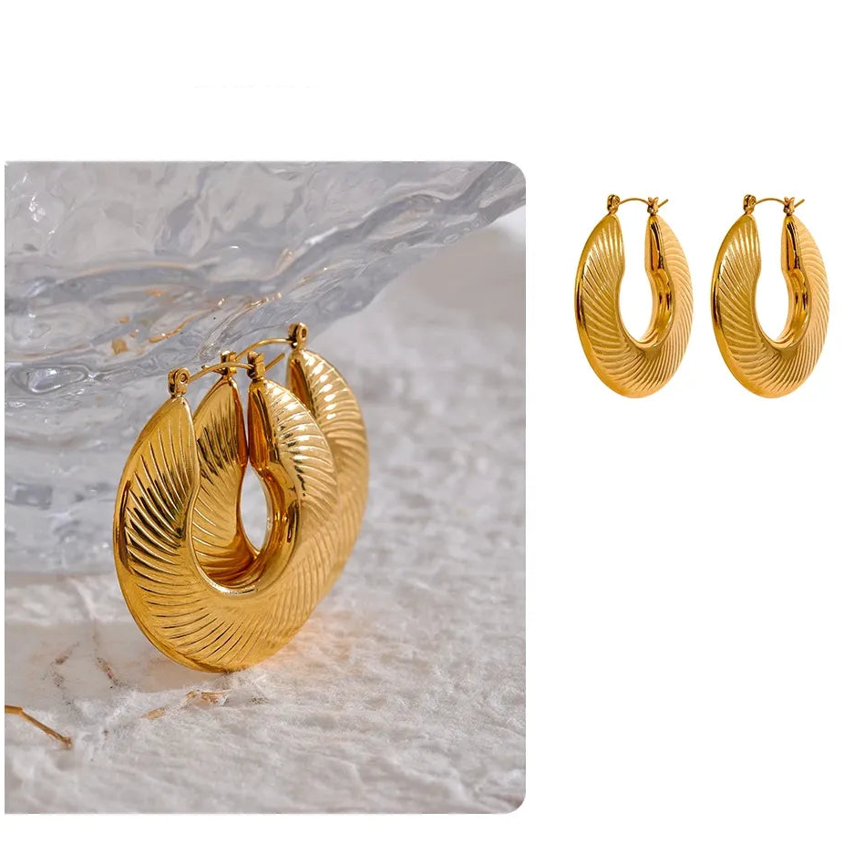 40mm Minimalist Fashion Gold Color Waterproof Hoop Earrings for Women Trendy Metal Textured Stylish Charm Jewelry