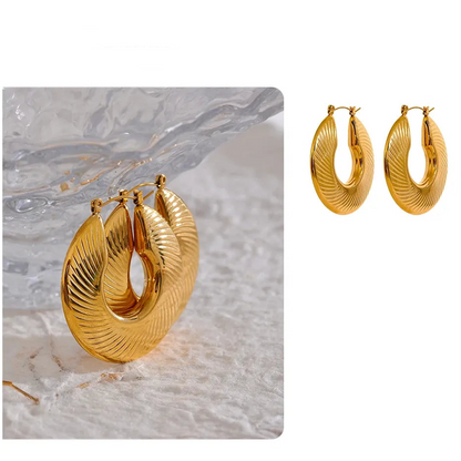 40mm Minimalist Fashion Gold Color Waterproof Hoop Earrings for Women Trendy Metal Textured Stylish Charm Jewelry