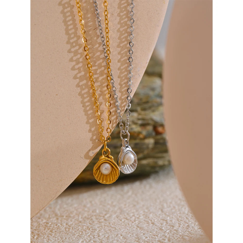 Luxury Ocean Shell Pearl Pendant Necklace – Gold Plated Jewelry