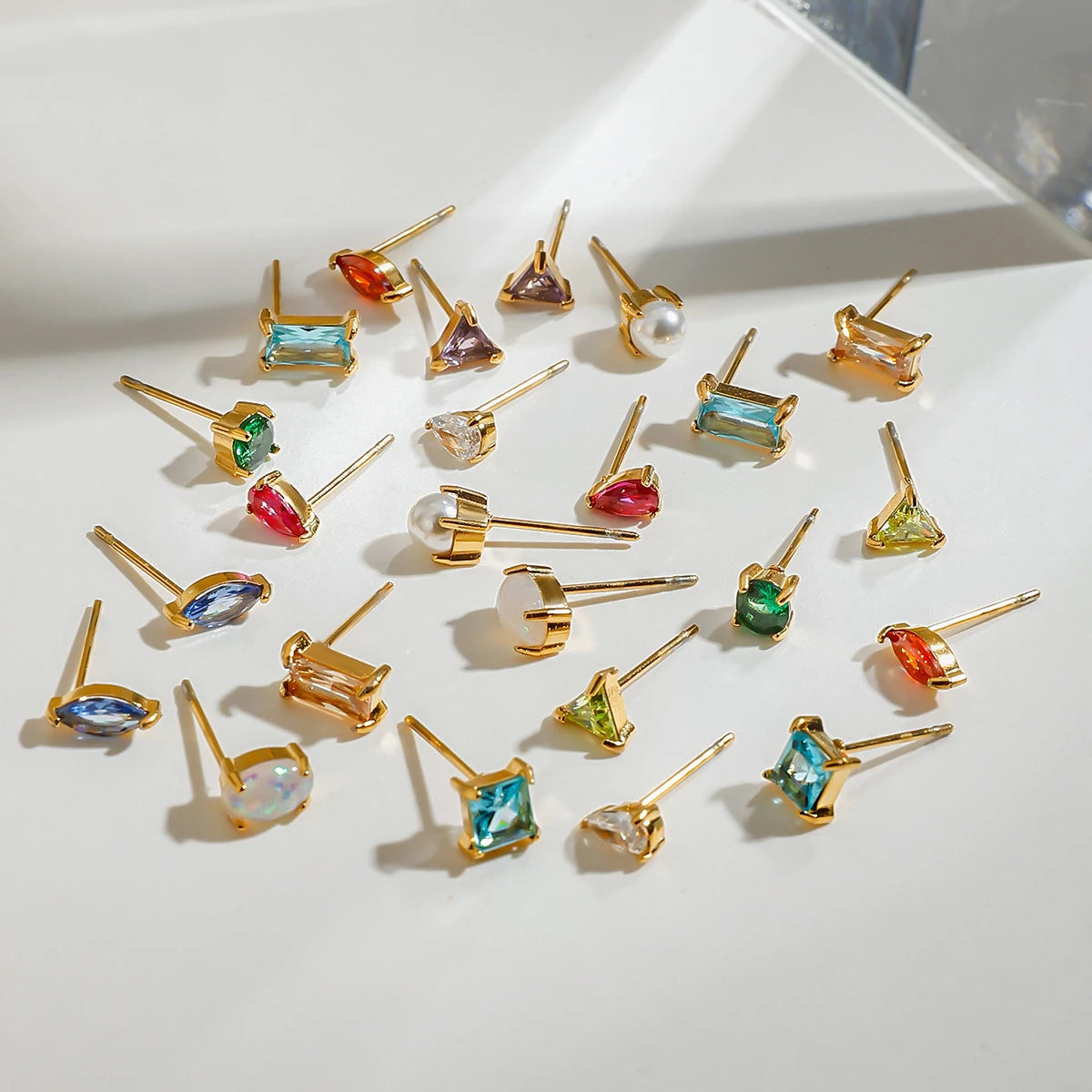 Uworld Minimalism Birthstone Gold Color Ear studs Grace Personalized Delicate Gemstone Earring Dainty Birth Month Stone Charm