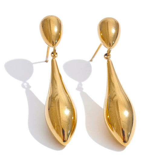 18K Gold Plated Polished Stainless Steel Water Drop Earrings Rust Proof Jewelry