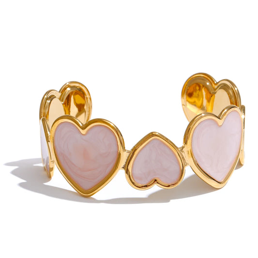 Candy Enamel Heart Cuff – 18K Gold Plated Stainless Steel Bracelet