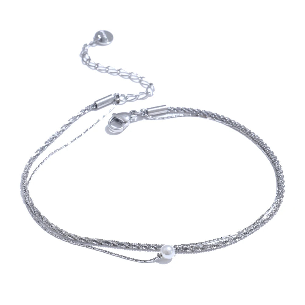 Layered Pearl Anklet – Gold & Platinum Plated Fashion Jewelry