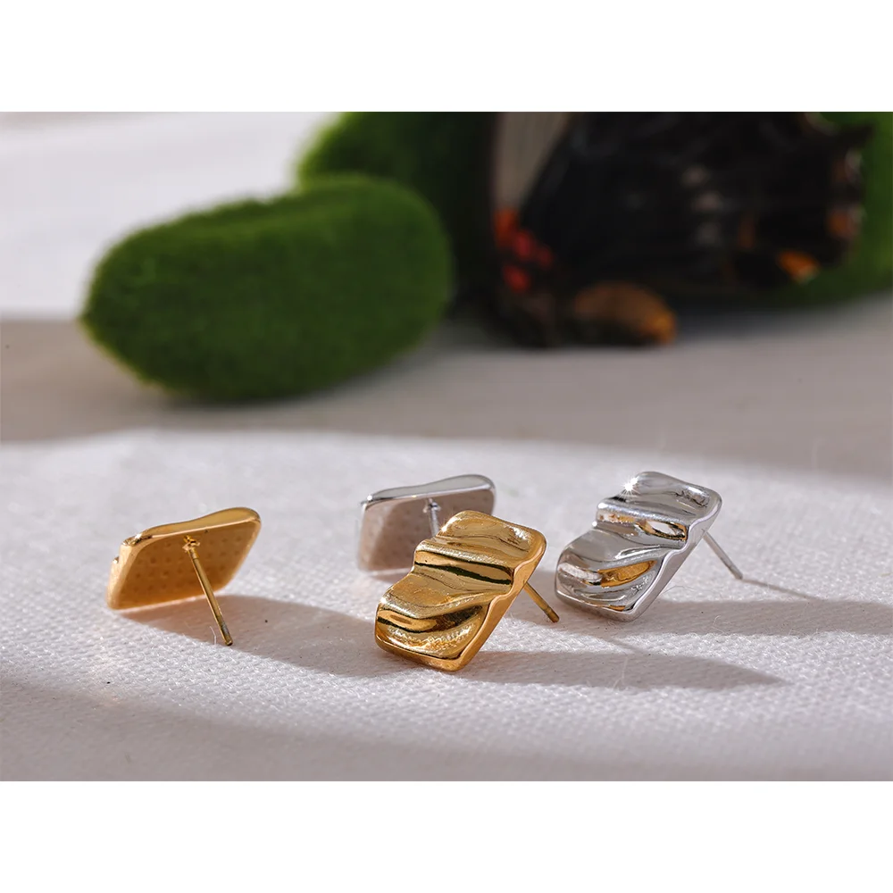 Minimalist Stainless Steel Square Small Daily Stud Earrings Stainless Steel Textured Trendy Jewelry