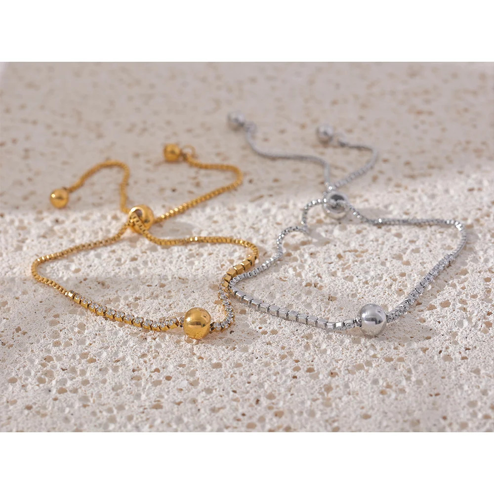 2MM Adjustable CZ Charm Bracelet – Gold Stainless Steel 18K Plated Waterproof