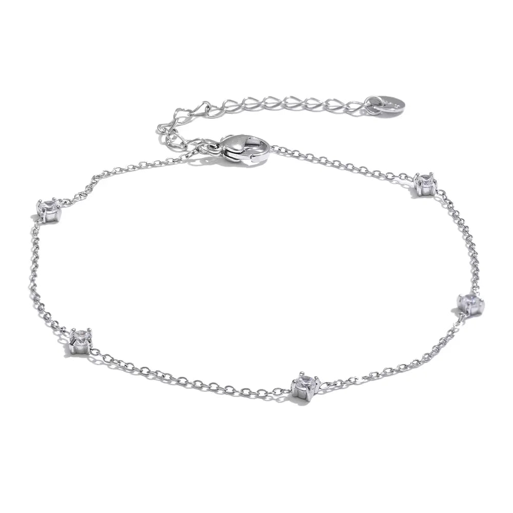 Cubic Zirconia Jewelry Set – Stainless Steel Necklace - Bracelet & Anklet