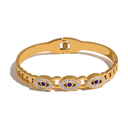 Evil Eye Zircon Bangle – 18K Gold Stainless Steel Waterproof