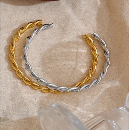 Twisted Cuff Bracelet – 18K Gold Plated Stainless Steel Waterproof Bangle