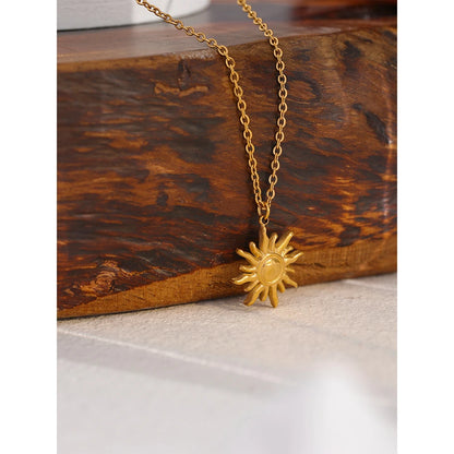 Golden Sun Pendant Necklace – Stainless Steel Trendy Jewelry