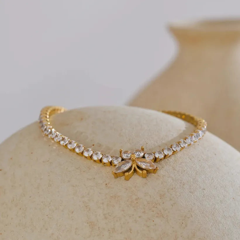 3MM Butterfly Zirconia Tennis Bracelet – Gold/Silver Stainless Steel, Delicate & Bling