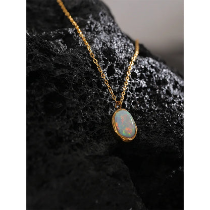 Dainty Opal Stone Necklace – 18K Gold Chain