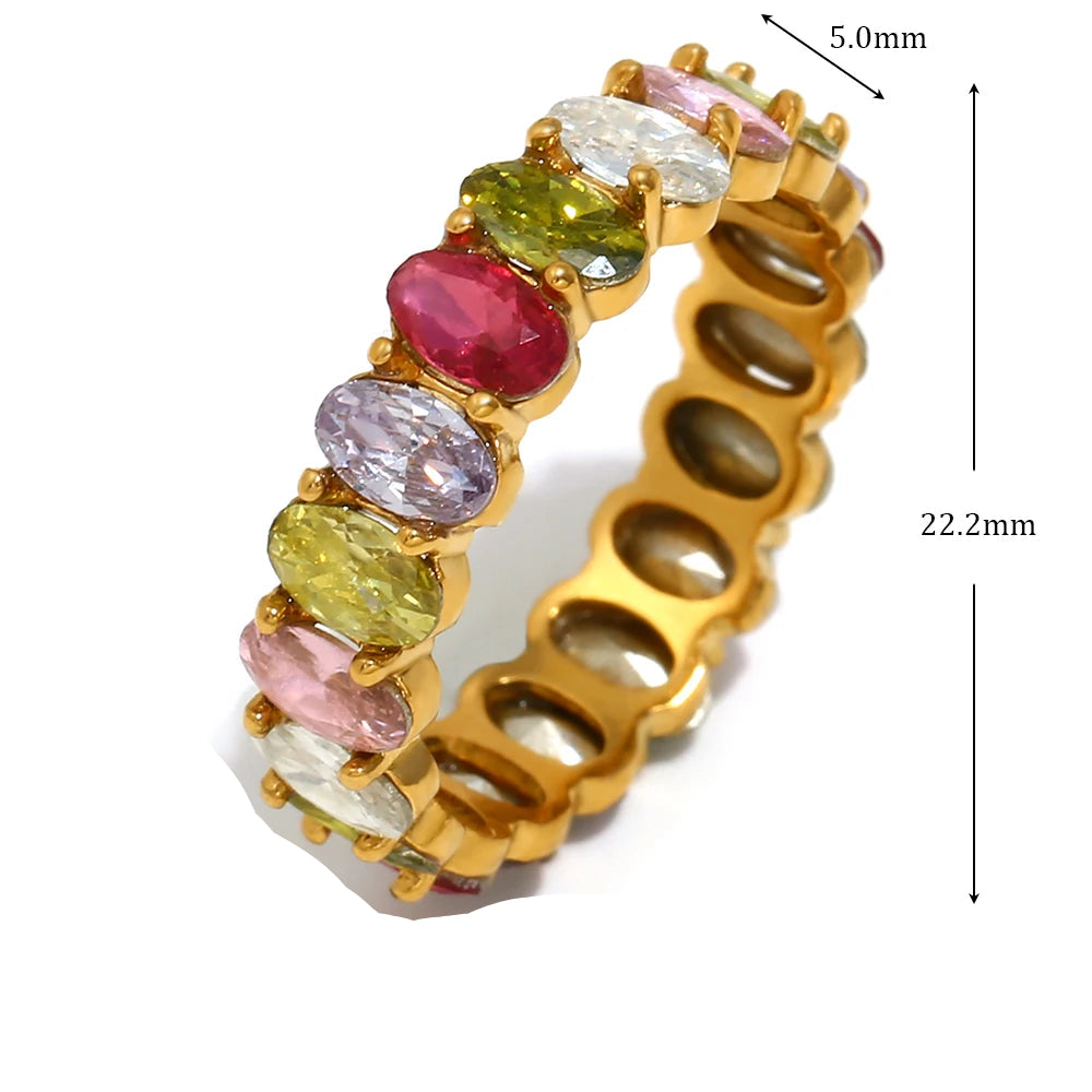 Luxe Jewels Zircon Oval Crystal Band Women’s Ring – 18K Gold Plated Tarnish-Free