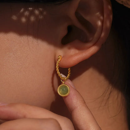 Green Agate Drop Earrings – 18K Gold Plated Stainless Steel