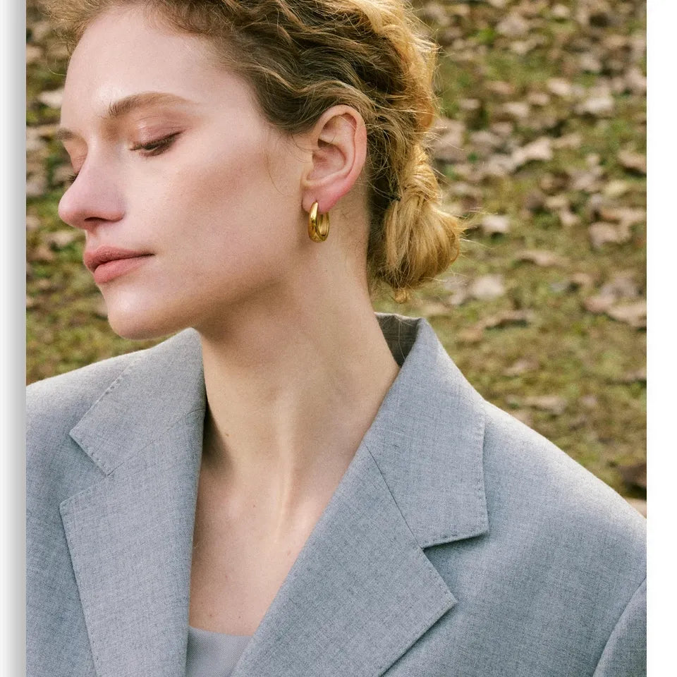 316L Stainless Steel Geometric U-Shape Hoop Earrings 18K Gold PVD Plated Popular Waterproof Jewelry