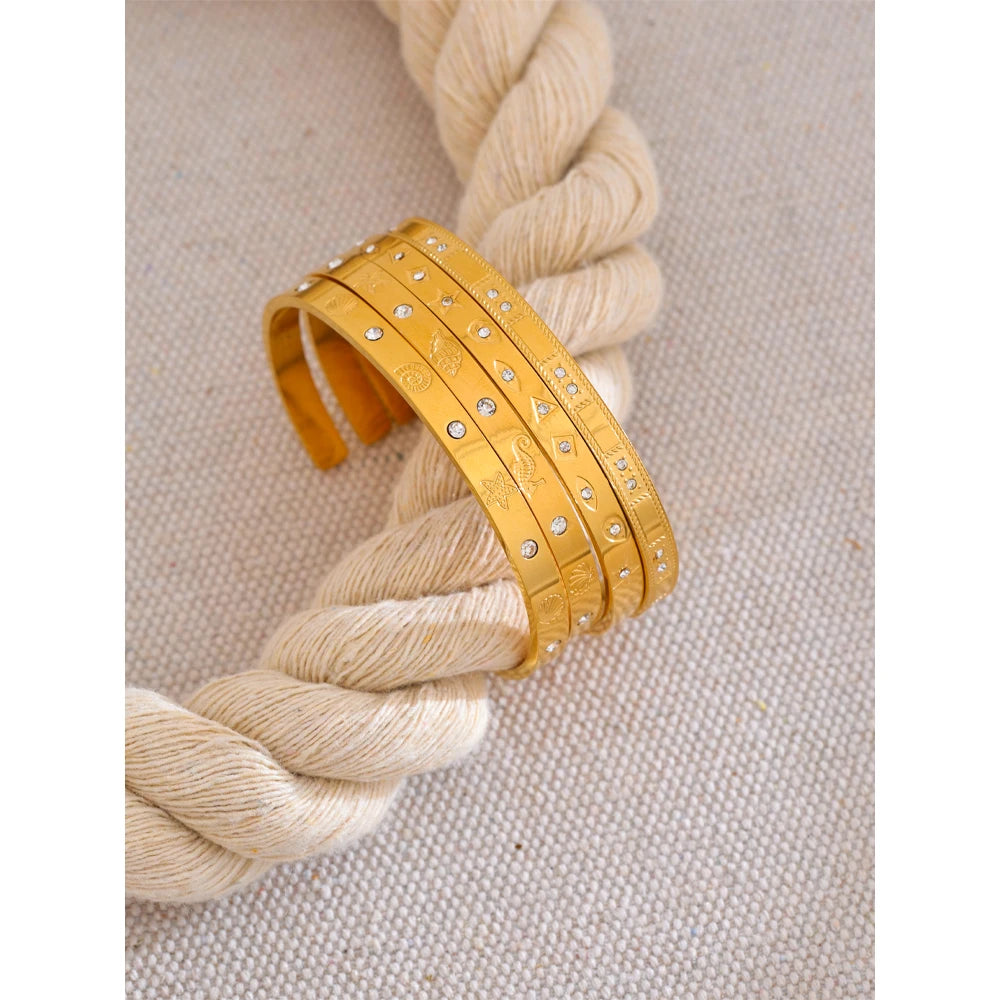 Ocean Elements Cuff Bracelet – 18K Gold Plated Stainless Steel 61mm
