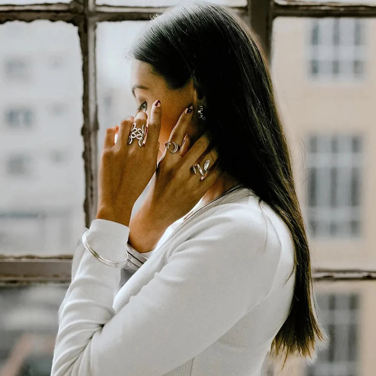 Flower Hollow Adjustable Open Ring 18K PVD Plated Simple Sleek Ring