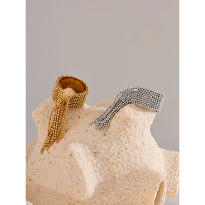 Luxe Jewels Chain Tassel Adjustable Ring – 18K PVD Plated Jewelry