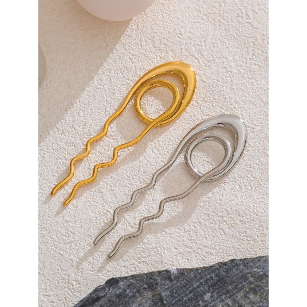 Geometric Metal Hairpin – Gold/Silver Stainless Steel Accessory