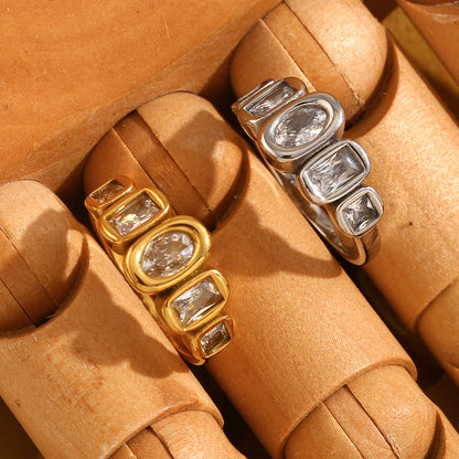 High Quality Geometric Clear Zircon Ring Classic Style - 18k Gold Plated Hypoallergenic Jewelry