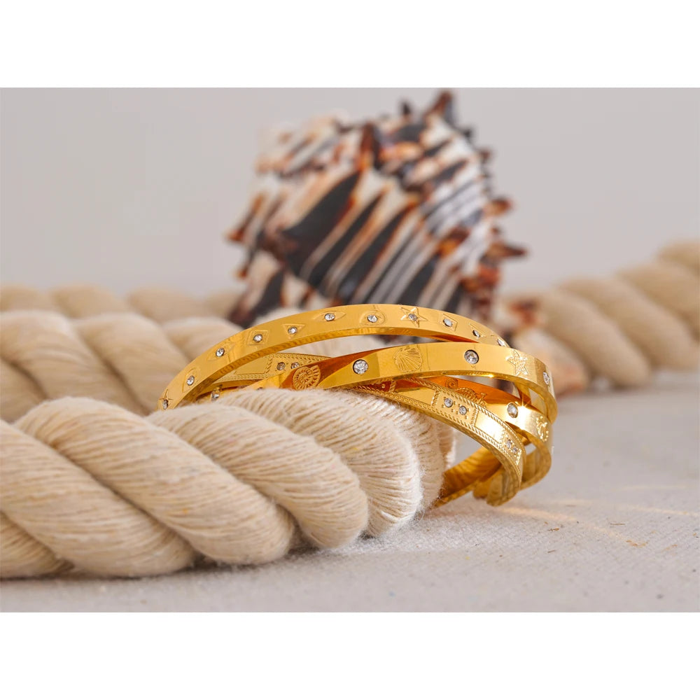 Ocean Elements Cuff Bracelet – 18K Gold Plated Stainless Steel 61mm