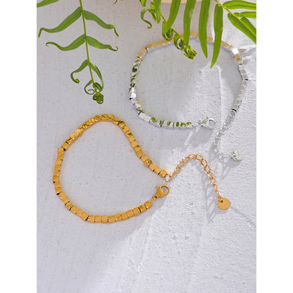 Polished Square Bead Bracelet – Handmade Gold Plated Stainless Steel