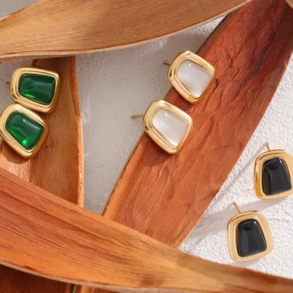 Square Opal Stainless Steel Stud Earrings – Elegant Jewelry