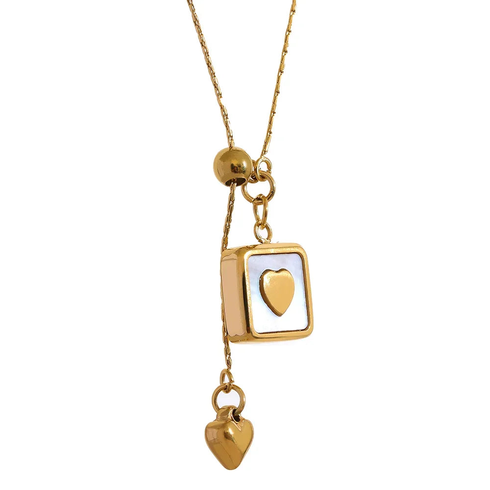 18K Gold Plated Square Heart Necklace – Shell Pendant