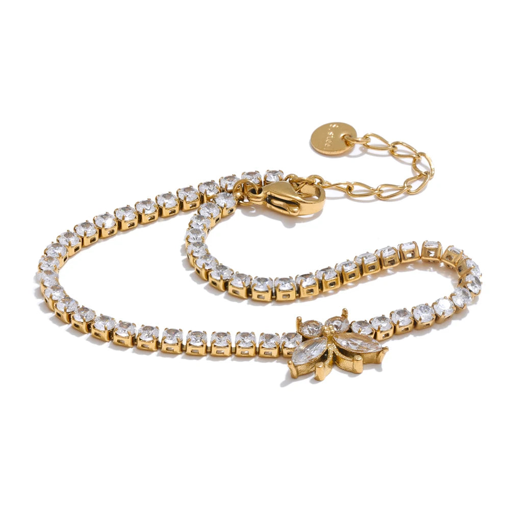 3MM Butterfly Zirconia Tennis Bracelet – Gold/Silver Stainless Steel, Delicate & Bling