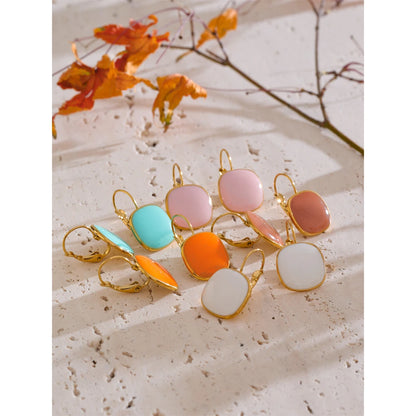 Joyful Candy Multicolored Enamel Square Hoop Earrings 18K Golden Plated Waterproof Stainless Steel Spring Summer Jewelry