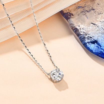 Luxe Jewels Moissanite Diamond 6.5mm 1CT Necklace Pendant For Women - 925 Silver Necklace