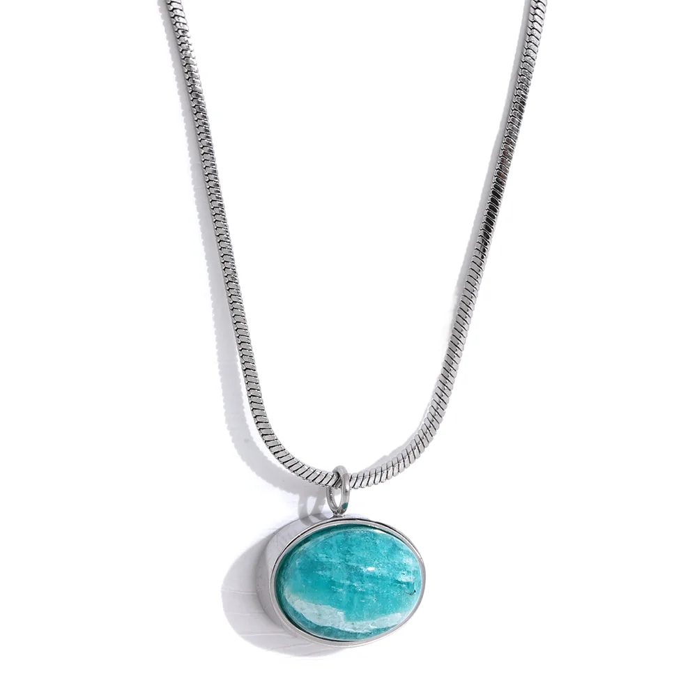 Amazonite Natural Stone Pendant Necklace – Gold and Silver Plated Chain