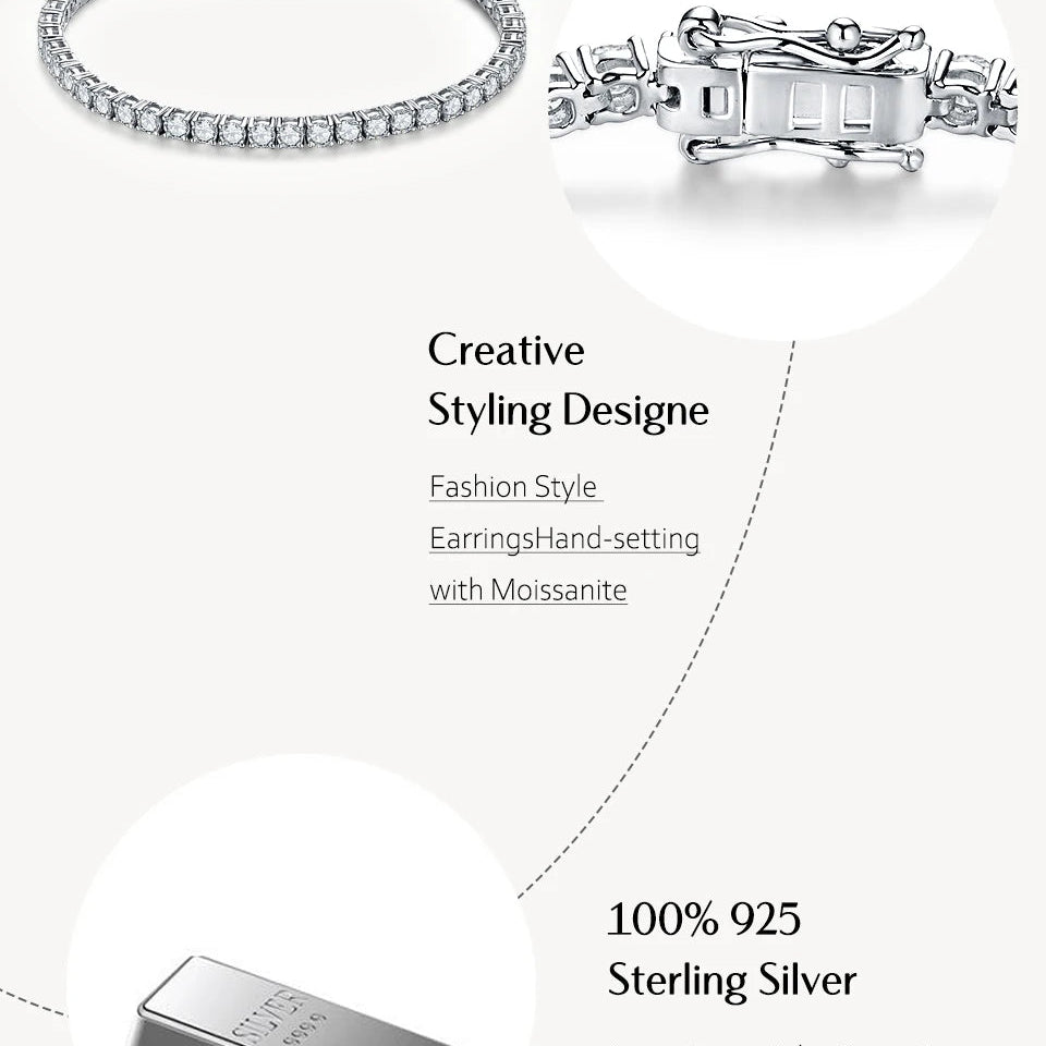 Moissanite Tennis Bracelet for Women & Men With Real 925 Sterling Silver (Passes Diamond Tester - D Color Round Cut 2.5MM to 5MM) Moissanite Tennis Bracelet