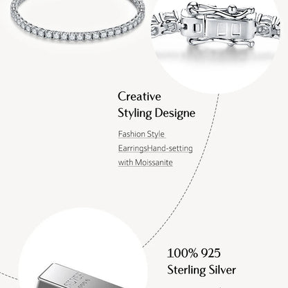 Moissanite Tennis Bracelet for Women & Men With Real 925 Sterling Silver (Passes Diamond Tester - D Color Round Cut 2.5MM to 5MM) Moissanite Tennis Bracelet