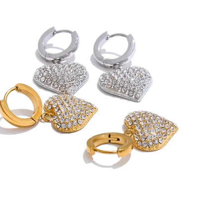 Cubic Zirconia Heart Drop Earrings - 18K Gold Plated Stainless Steel Classic Romantic Daily Wear Jewelry Waterproof