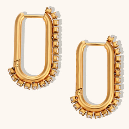 Zircon U-Shaped Hoop Earrings – Waterproof 18K Gold Stainless Steel