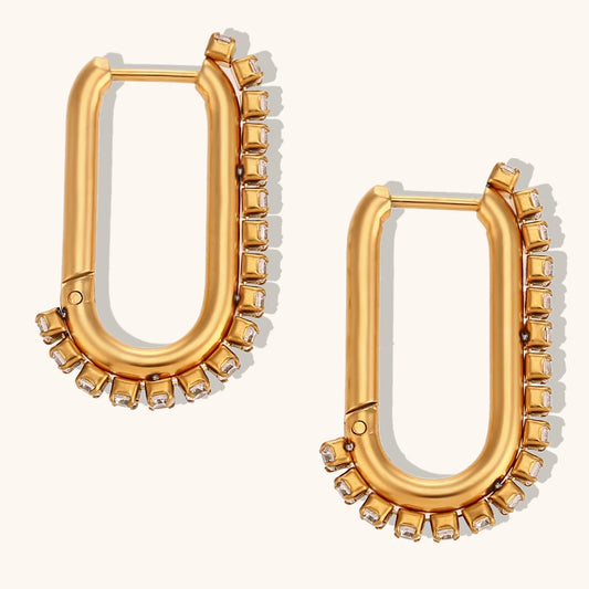 Zircon U-Shaped Hoop Earrings – Waterproof 18K Gold Stainless Steel