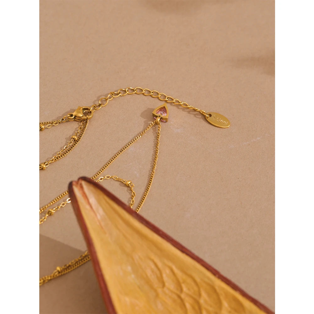 Elegant Pink Zircon Heart Double-Layer Necklace – Gold Plated