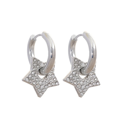 Star Drop Stainless Steel Cubic Zirconia Hoop Earrings for Women 18K PVD Plated Texture Jewelry