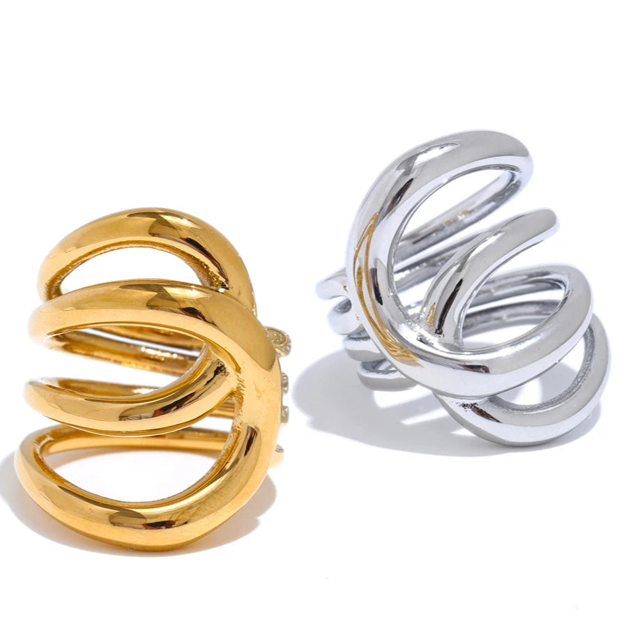 Luxe Jewels Gold Plated Stylish Unique Design Stainless Steel Ring – 18K Gold Plated Waterproof Jewellery