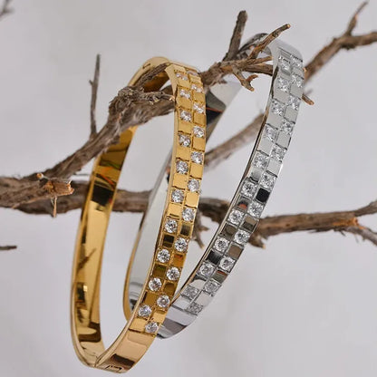 Shiny Cubic Zirconia Wide Bangle – Gold & Silver